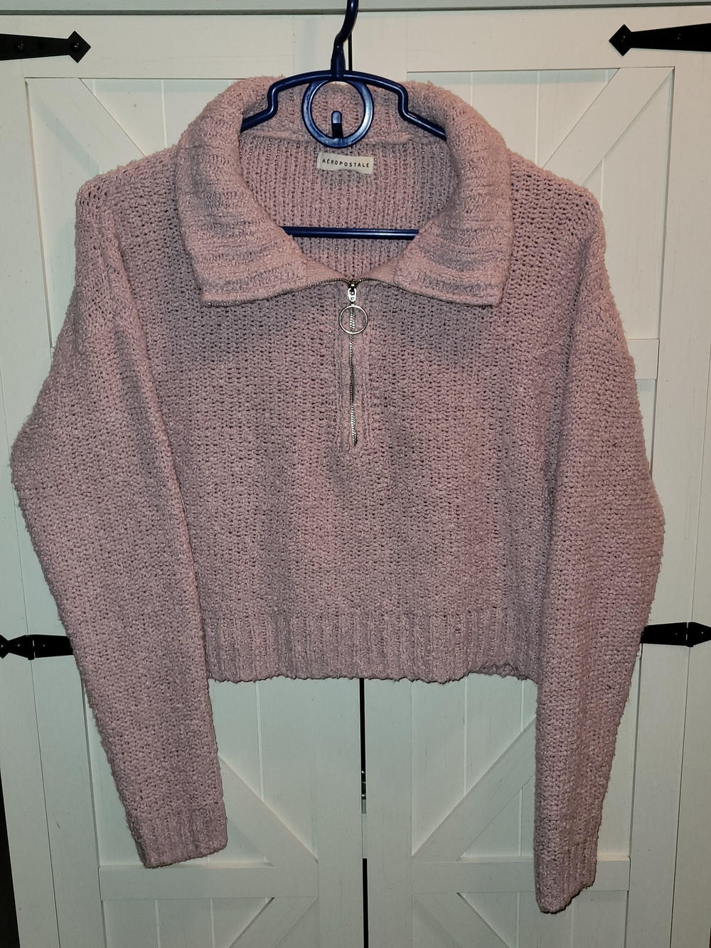 Aeropostale Dusty Rose Half-Zip Cropped Knit Turtleneck Sweater